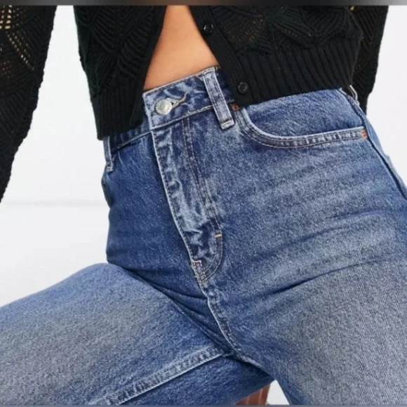 TOP SHOP TWO Blue Jeans High Waisted Rigid 90s Flare 30x30 ( meas 33x29.5) #302E - Picture 3 of 12